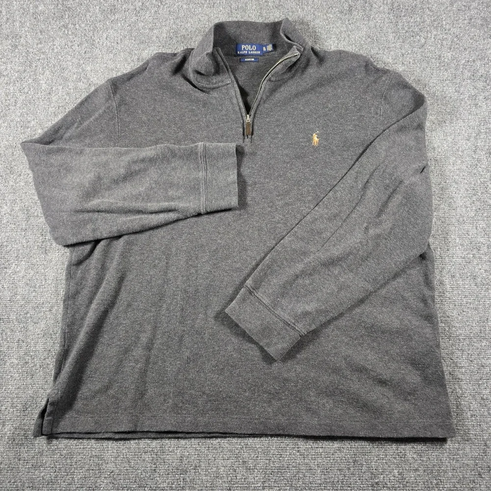 Polo Ralph Lauren Men's Size XL Quarter Zip Sweater Flesh Pony Estate Rib Gray